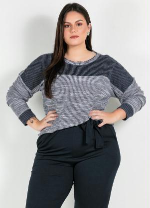 Blusa Plus Size (Azul/Branco) com Mangas Longas Blusa Plus Size (Azul/Branco) com Mangas Longas
