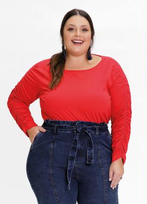 Blusa Plus Size (Vermelha) com Franzido nas Mangas