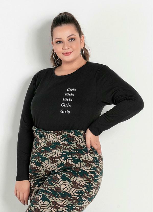 Blusa (Preta) com Estampa na Frente Plus Size