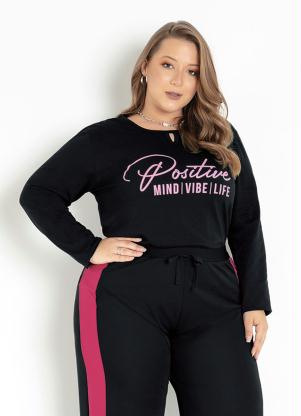 Blusa (Preta) com Mangas Longas Plus Size Blusa (Preta) com Mangas Longas Plus Size