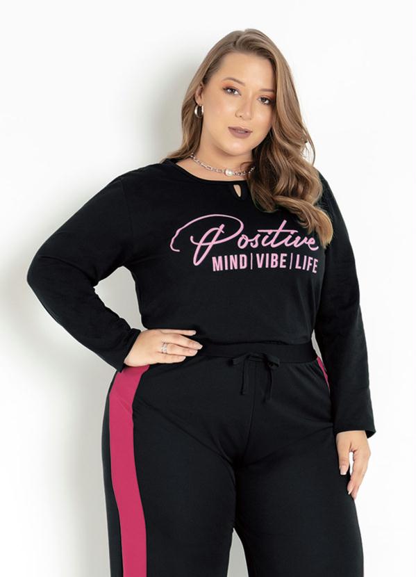Blusa (Preta) com Mangas Longas Plus Size Blusa (Preta) com Mangas Longas Plus Size