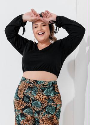 Blusa (Preta) com Mangas Longas Plus Size