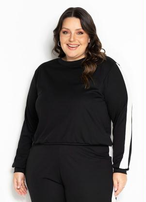 Blusa (Preta) com Recortes Contrastantes Plus Size
