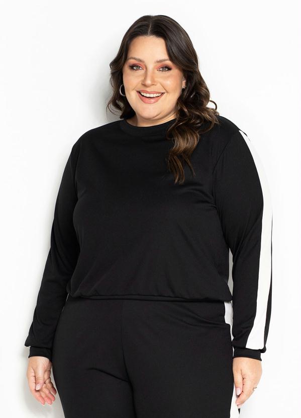 Blusa (Preta) com Recortes Contrastantes Plus Size