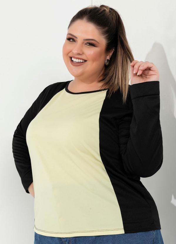 Blusa (Preta e Amarela) com Recorte Plus Size