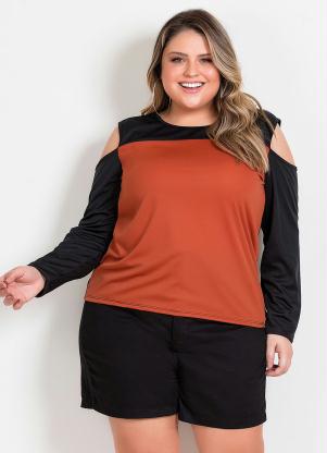 Blusa (Preta e Terracota) com Recortes Plus Size