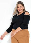 Blusa Preta em Ribana Canelada Plus Size
