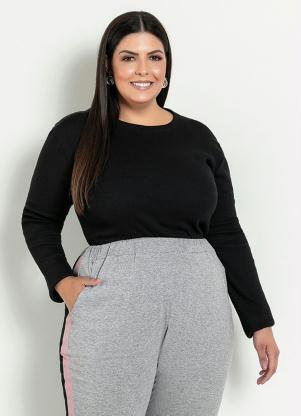 Blusa (Preta) Justa com Mangas Longas Plus Size Blusa (Preta) Justa com Mangas Longas Plus Size