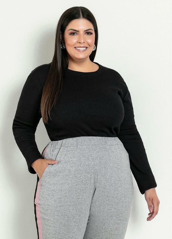 Blusa (Preta) Justa com Mangas Longas Plus Size Blusa (Preta) Justa com Mangas Longas Plus Size