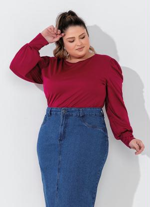 Blusa (Púrpura) com Mangas Longas Plus Size Blusa (Púrpura) com Mangas Longas Plus Size