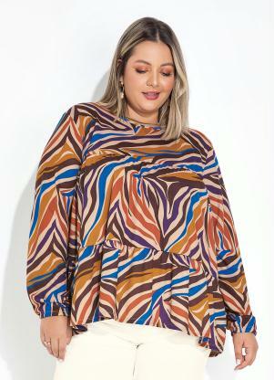 Blusa (Zebra Bege) com Franzidos Plus Size