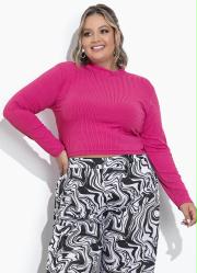 Cropped Rosa Chiclete Ribana Canelada Plus Size