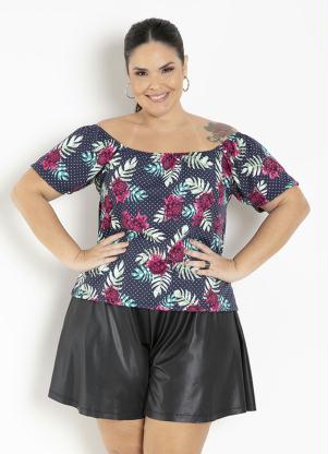 Blusa (Floral e Poá) com Ombros a Mostra Plus Size Blusa (Floral e Poá) com Ombros a Mostra Plus Size