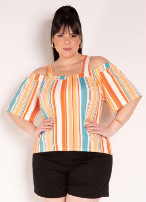 Blusa (Listrada) Ombro a Ombro com Al�as Plus Size