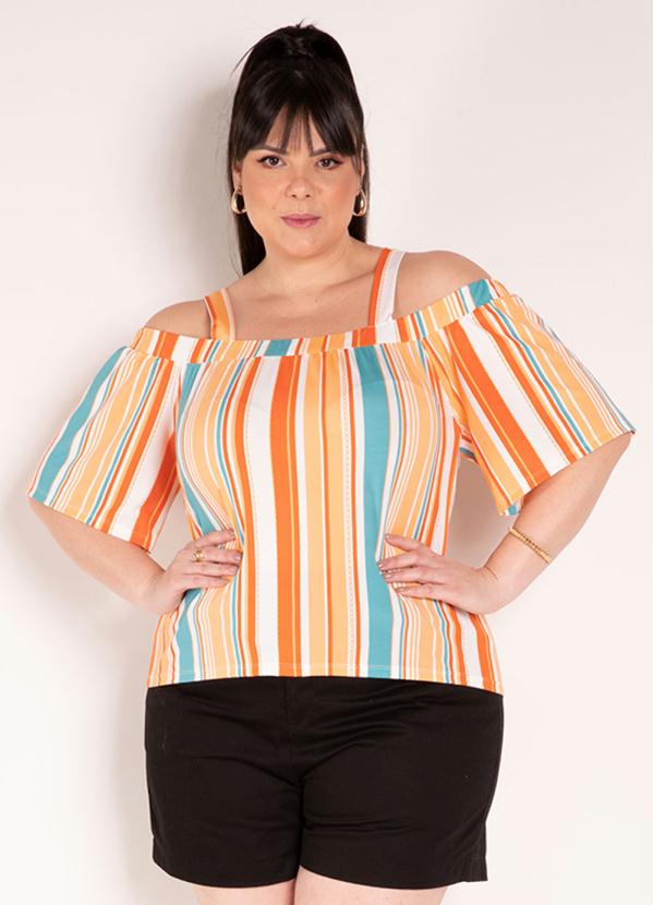 Blusa (Listrada) Ombro a Ombro com Al�as Plus Size