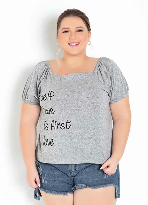 Blusa (Mescla) Decote Ombro a Ombro Plus Size