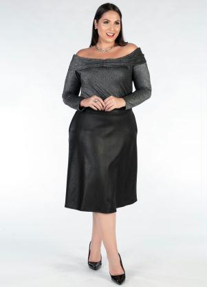 Blusa Plus Size (Preta) Ombro a Ombro com Brilhos