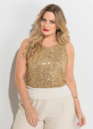 Blusa de Paet�s (Dourada) Plus Size Quintess