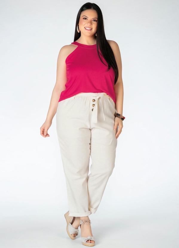 Blusa (Pink) Plus Size com Faixa no Decote Blusa (Pink) Plus Size com Faixa no Decote