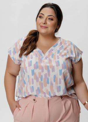 Blusa Plus Size (Estampada) Decote V e sem Mangas