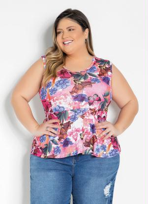 Regata com Peplum (Floral Rosa) Plus Size