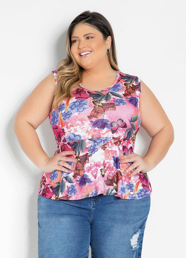 Regata com Peplum (Floral Rosa) Plus Size