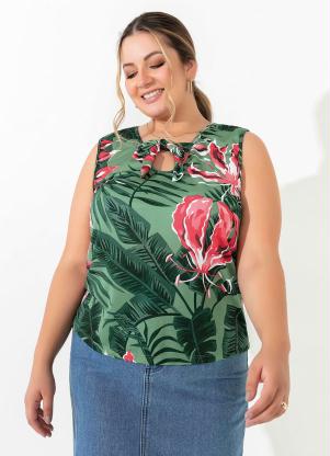 Regata (Folhagem Verde) com Amarração Plus Size Regata (Folhagem Verde) com Amarração Plus Size