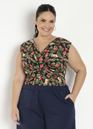 Body (Floral Azul) com Tor��o Plus Size