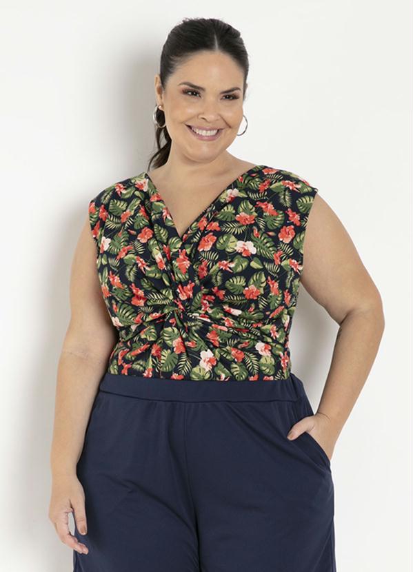 Body (Floral Azul) com Tor��o Plus Size