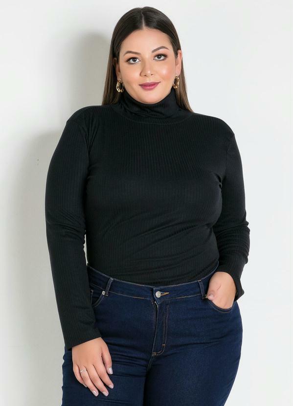 blusa gola alta canelada plus size