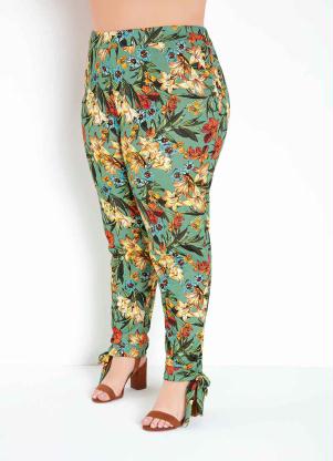 Calça (Floral) com Amarração Plus Size Calça (Floral) com Amarração Plus Size