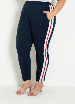 Calça (Marinho) com Recortes Laterais Plus Size Calça (Marinho) com Recortes Laterais Plus Size