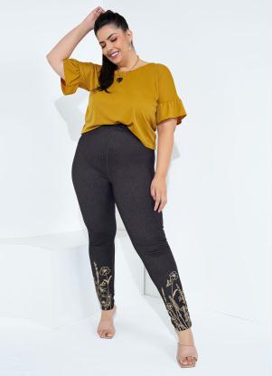 Legging (Jeans) com Estampa na Barra Plus Size