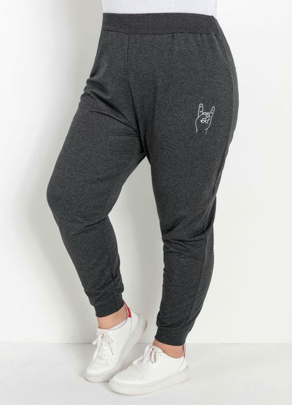 Calça (Mescla Chumbo) com Elástico Plus Size Calça (Mescla Chumbo) com Elástico Plus Size