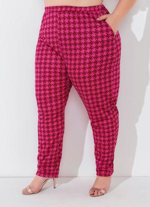 Cal�a (Pied de Coq Pink) com Bolsos Plus Size