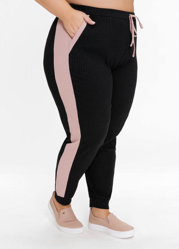 Cal�a Plus Size Jogger (Preta e Rosa)