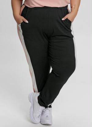 Cal�a Plus Size (Rosa/Preto/Branco) com Bolsos