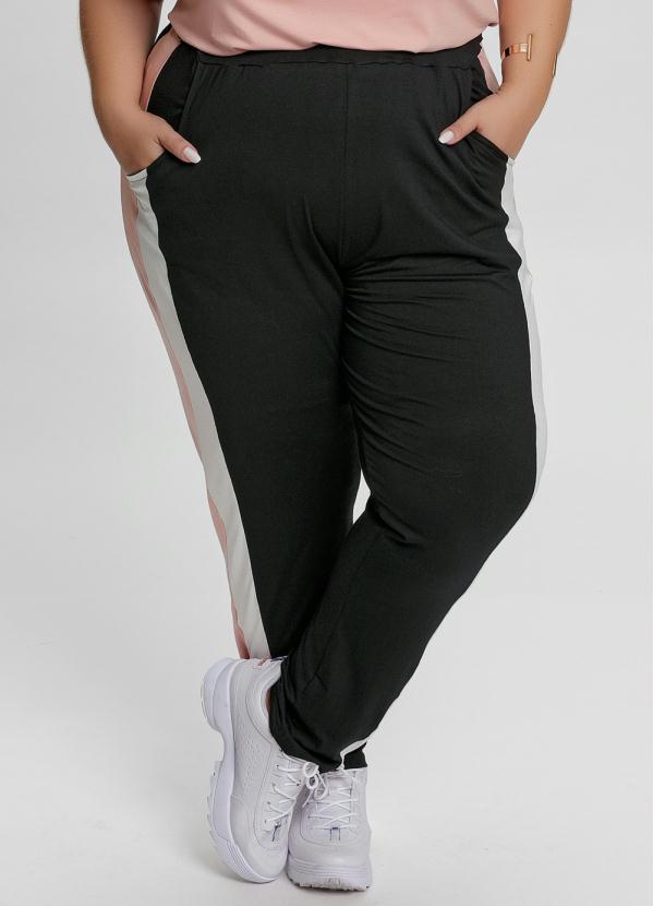 Cal�a Plus Size (Rosa/Preto/Branco) com Bolsos