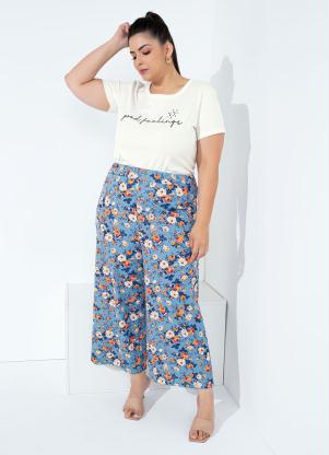Calça (Floral Azul) Cropped Plus Size Calça (Floral Azul) Cropped Plus Size
