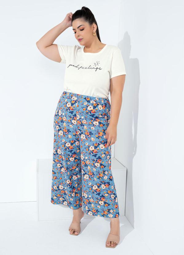 Calça (Floral Azul) Cropped Plus Size Calça (Floral Azul) Cropped Plus Size
