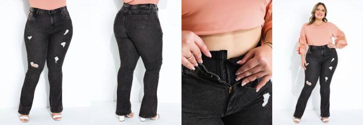 Cal�a Cinza Boot Cut Super Lipo Sawary Plus Size