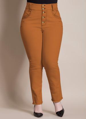 Cal�a com Barra Desfiada e Bolsos (Caramelo)