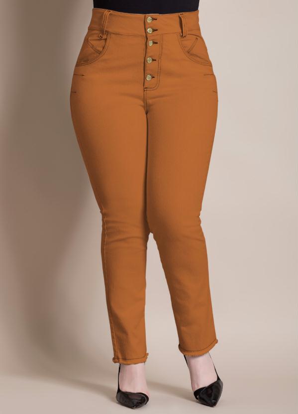 Cal�a com Barra Desfiada e Bolsos (Caramelo)