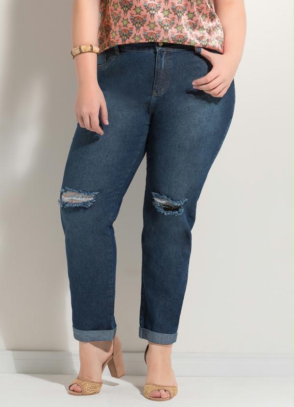 calça jeans destroyed plus size