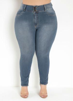 Calça (Jeans) Cigarrete Barra Desfiada Plus Size Calça (Jeans) Cigarrete Barra Desfiada Plus Size