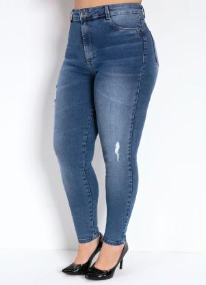 Cal�a (Jeans) Cigarrete com Pu�do Sawary Plus Size