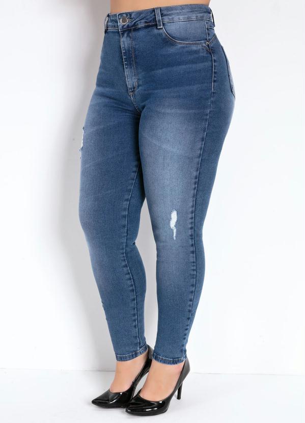 Cal�a (Jeans) Cigarrete com Pu�do Sawary Plus Size