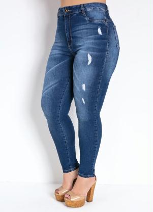 Cal�a (Jeans) Cigarrete com Pu�dos Plus Size