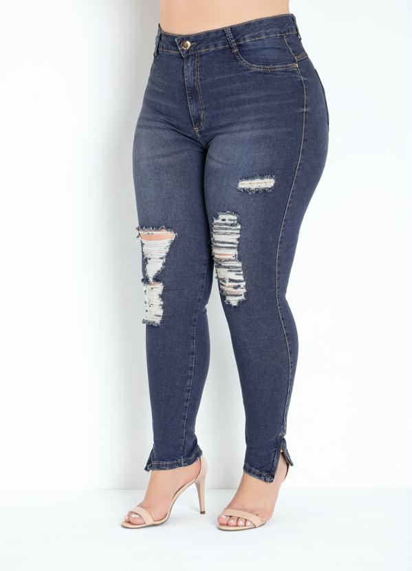 Calça (Jeans) Cigarrete com Ziper Sawary Plus Size Calça (Jeans) Cigarrete com Ziper Sawary Plus Size