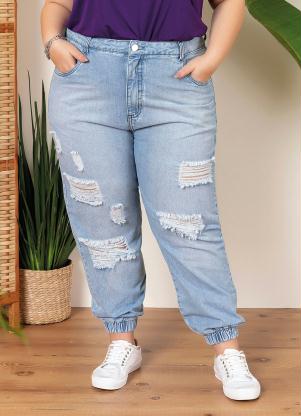Cal�a Jeans Plus Size (Azul) com El�stico